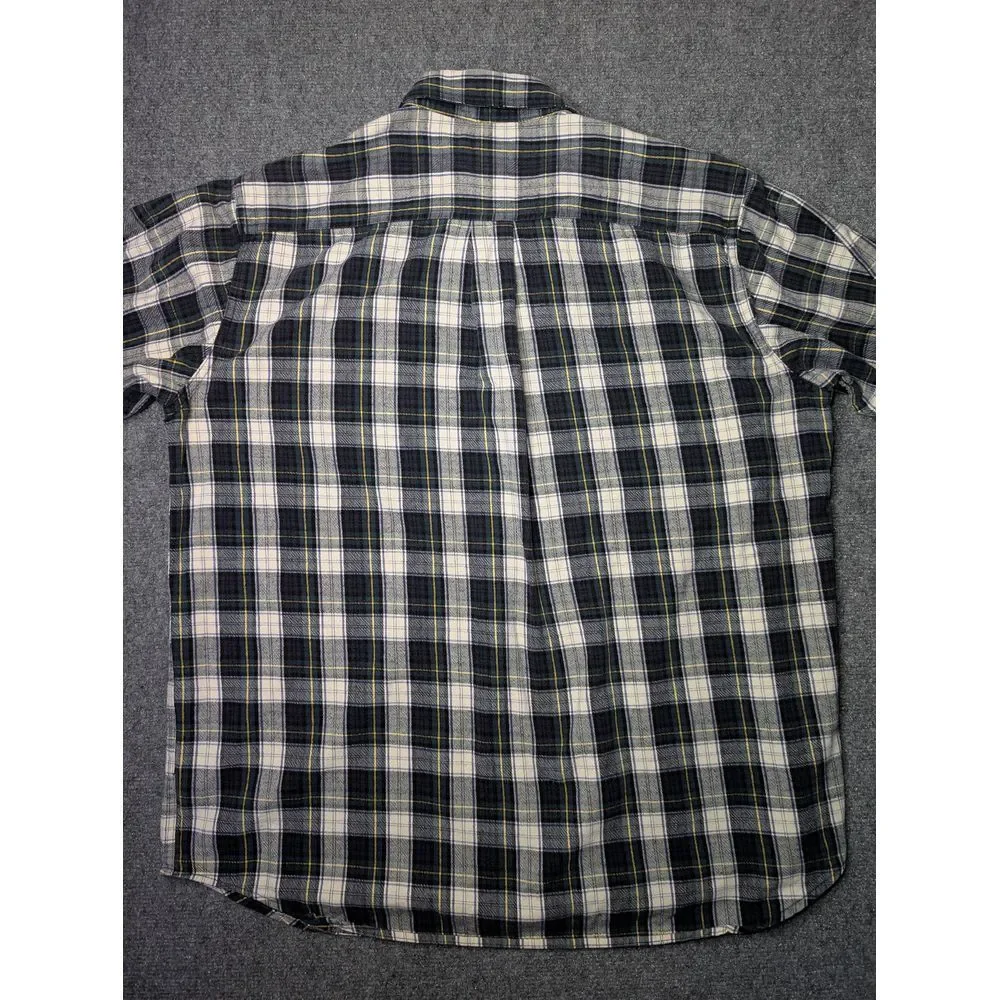 L.L. Bean Men's 100% Cotton Flannel Short Plaid Blue White Yellow Size Large Reg